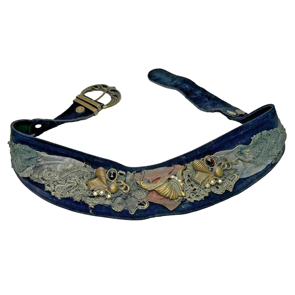 Vintage 1990's NINA ARJANI Belt Leatherock Embellished Jeweled Suede S Steampunk